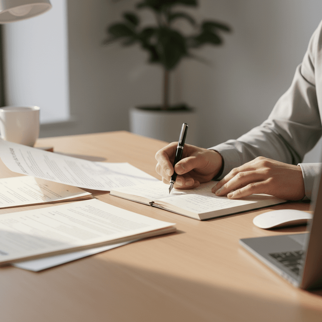 Senior consultant reviewing strategy documents