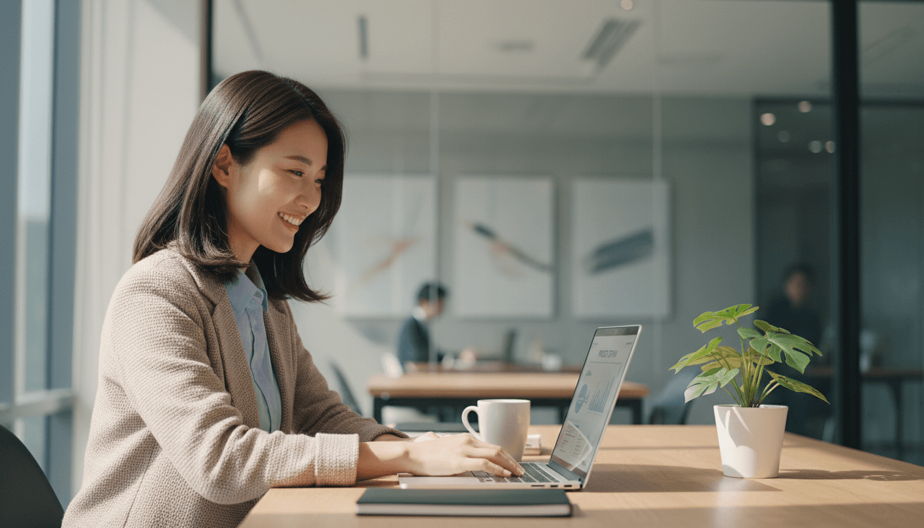Professional woman reviewing job materials at desk